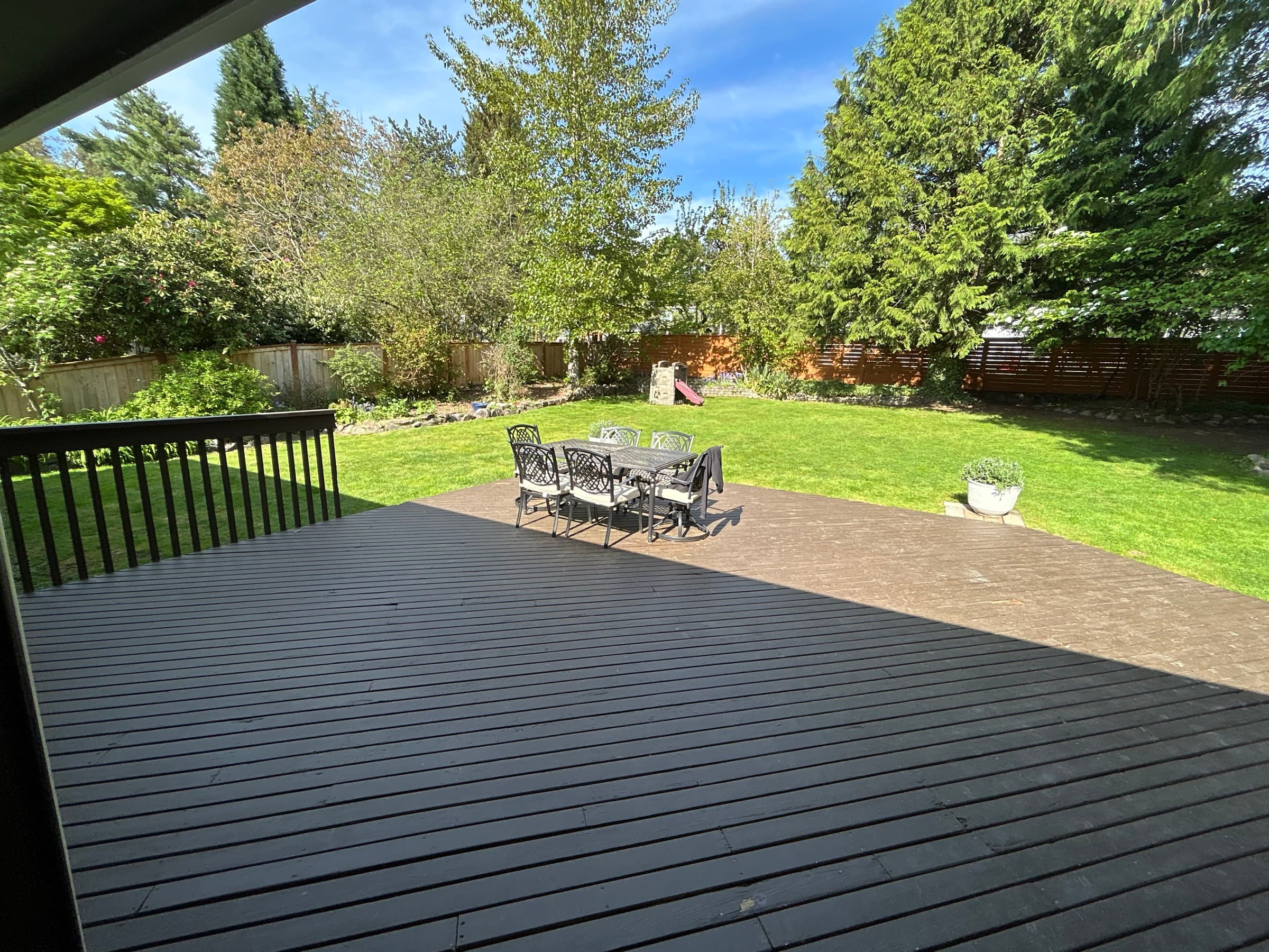 View of backyard trees from the deck